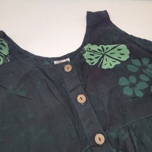 Vntg Young Fashion Black Tropical Hawaiian Floral Midi Maxi Tank Sun Dress XXL